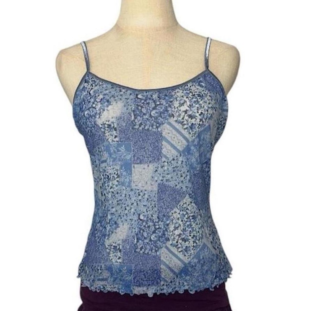 Lilianne Lingerie Y2K Blue Denim graphic patchwork cami top straps small/medium